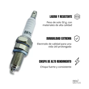 Bujía D8TC para Moto HYD Alto Rendimiento - Imagen 2